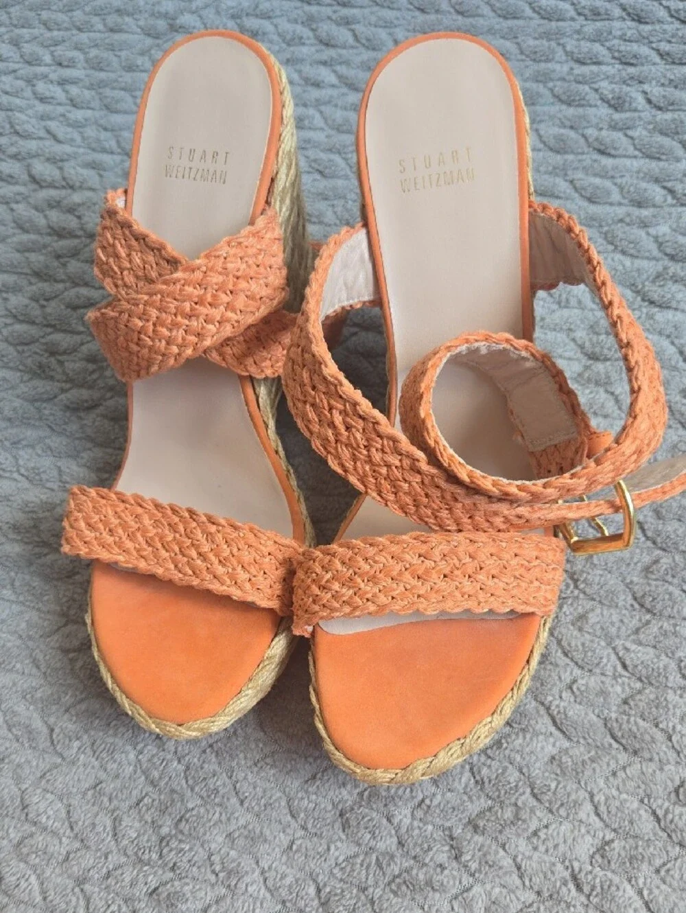 Stuart Weitzman Alex Orange Braided Espadrille Wedge Sandals - Picture 7 of 13